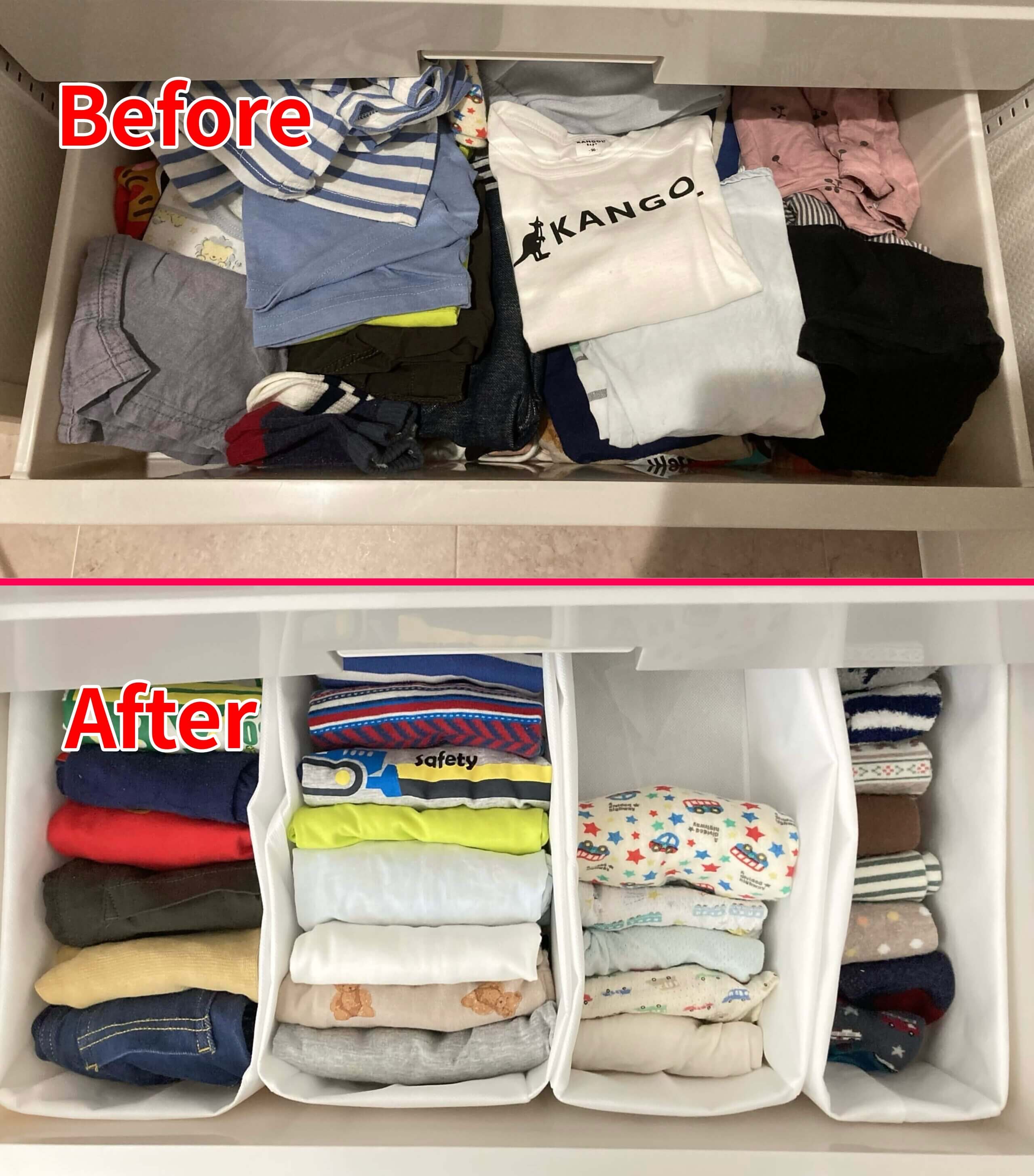 立てて収納　引き出し　服　ビフォアフ